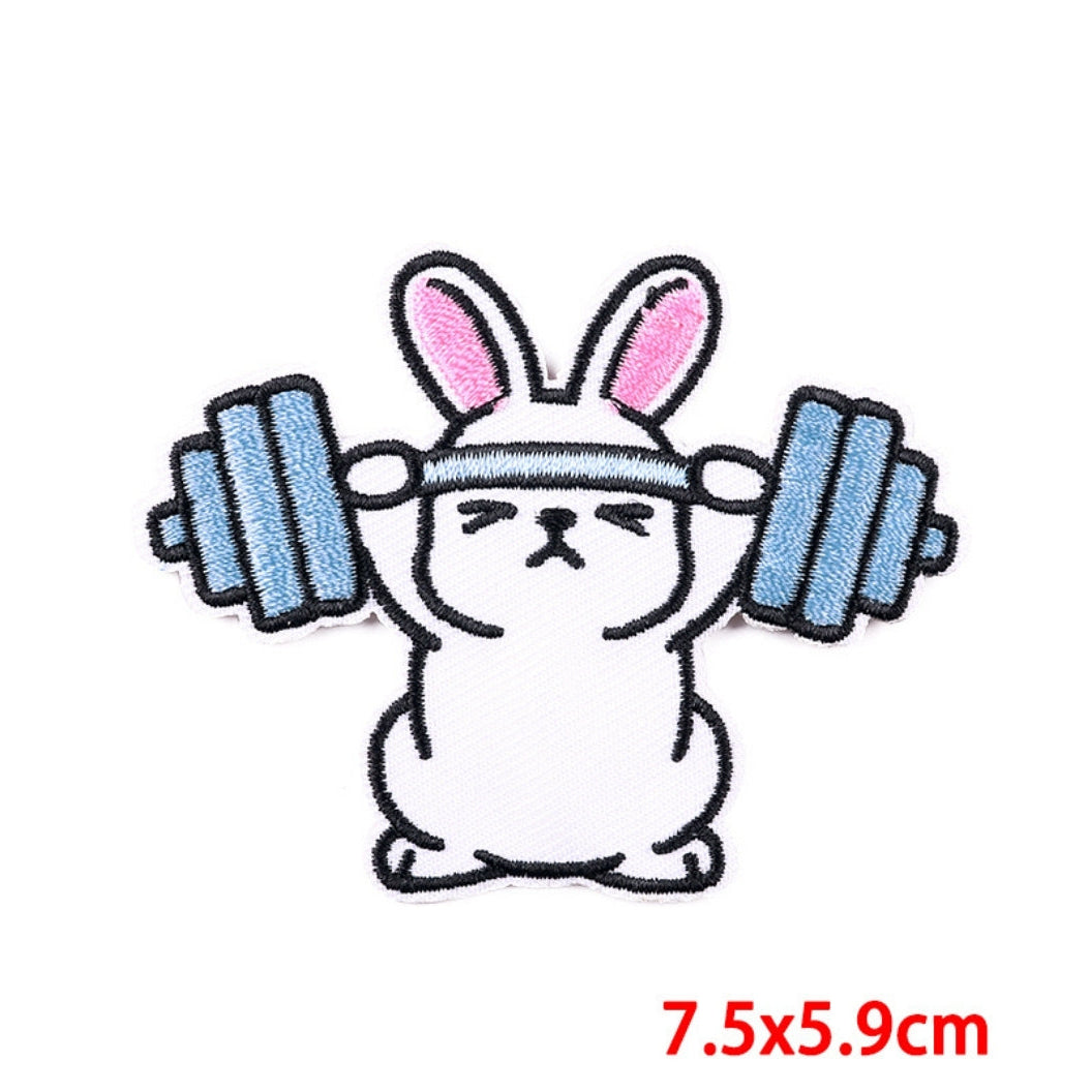 Gym Bunny Embroidered Hook Velcro Patch
