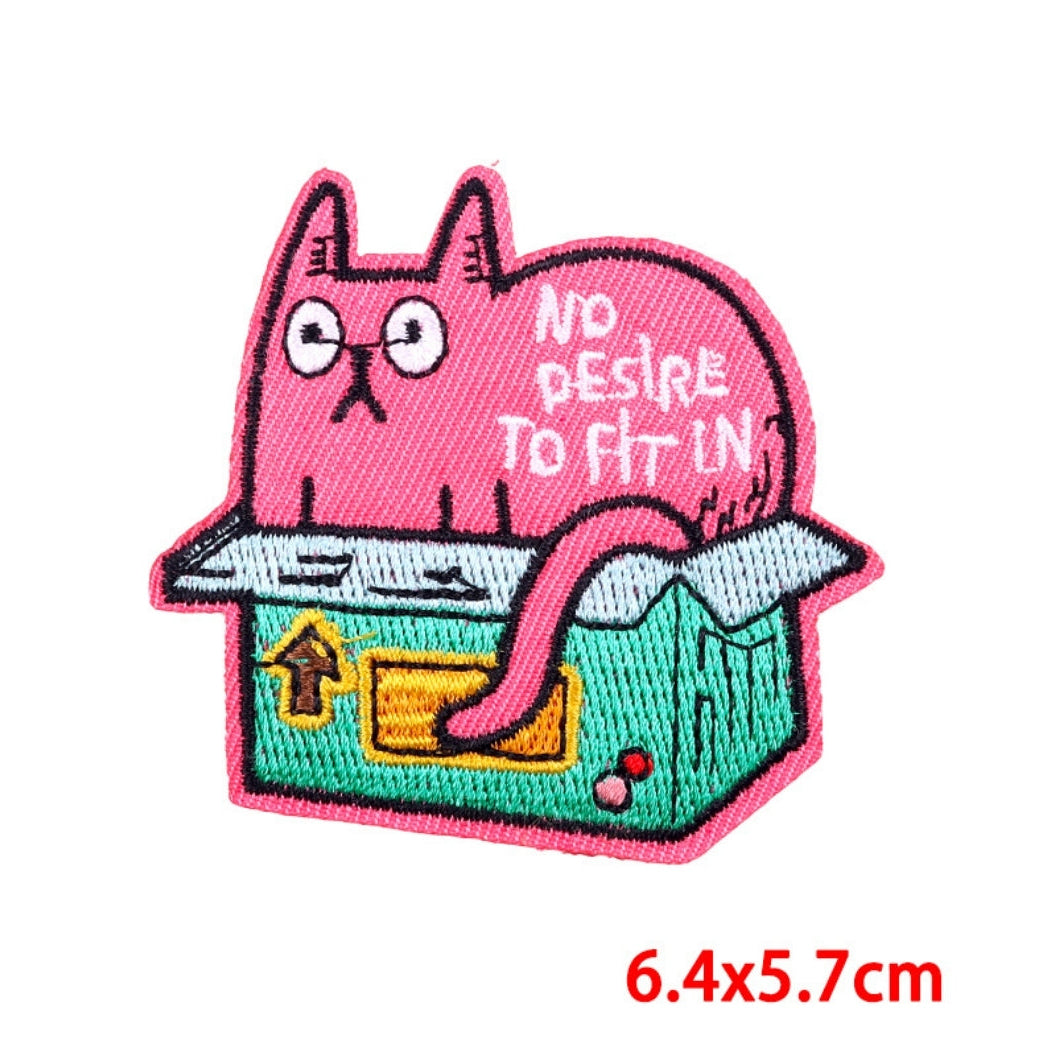 Cat in a Box Embroidered Hook Velcro Patch