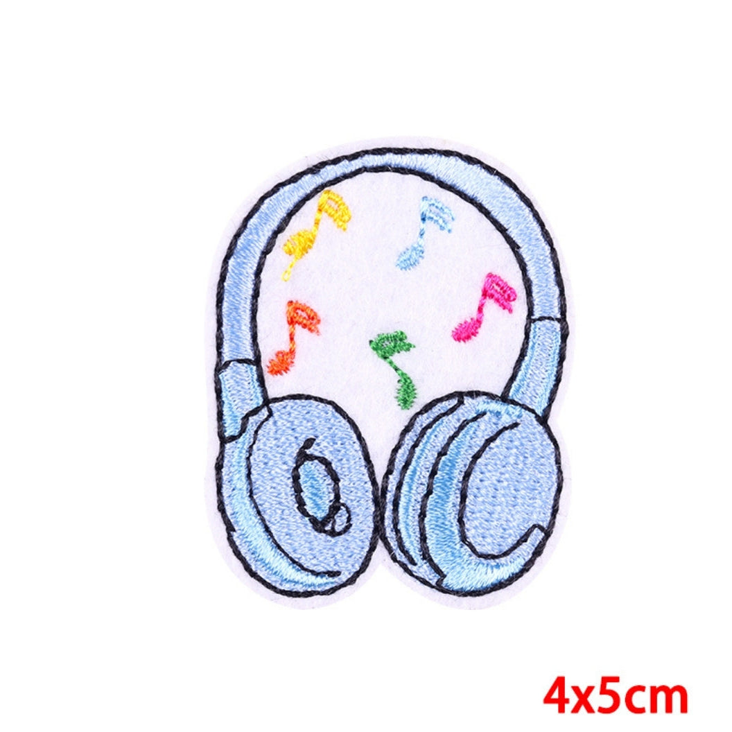 Headphones Embroidered Hook Velcro Patch