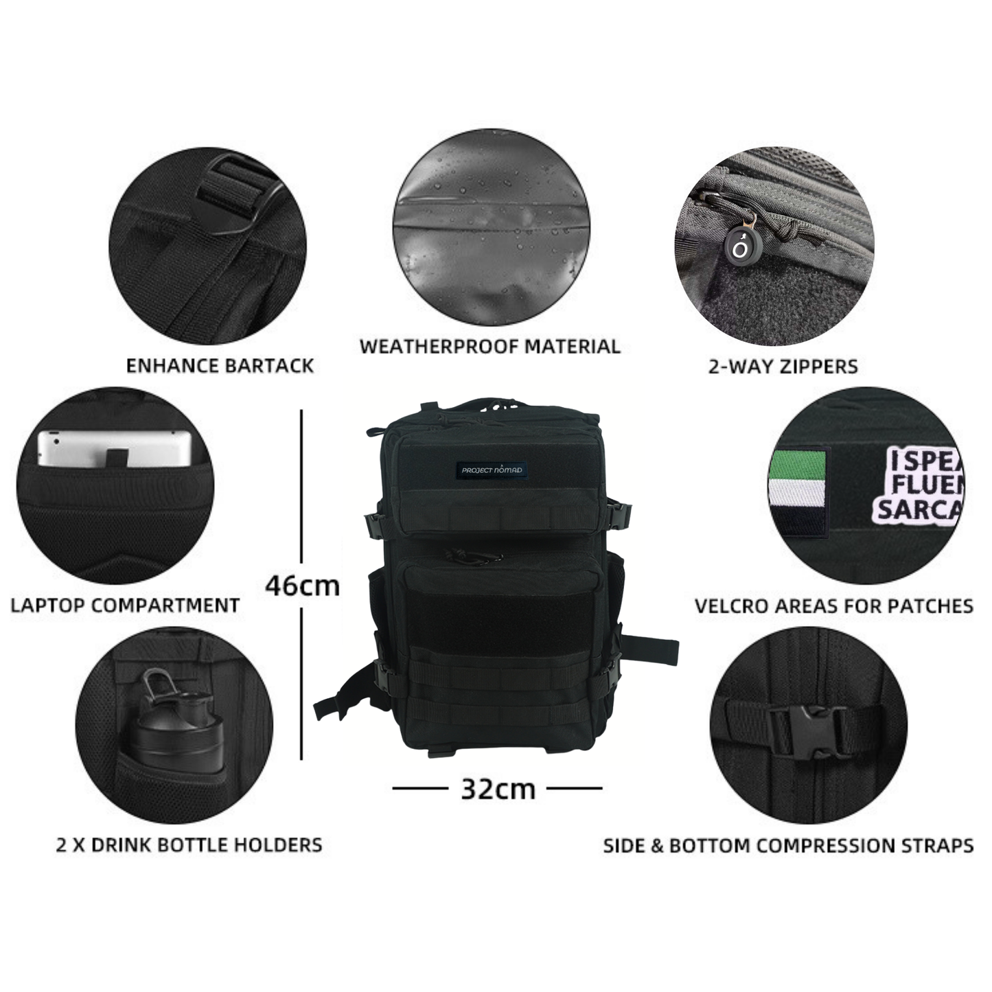 Black Tactical Backpack (45L)