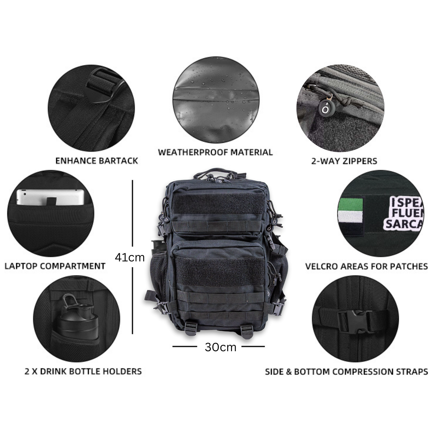 Black Tactical Backpack (25L)
