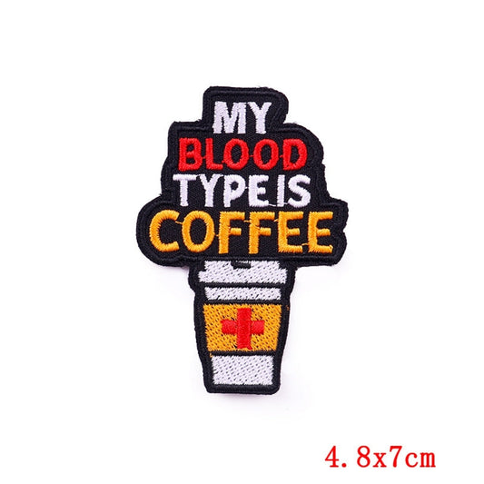 Coffee Blood Type Embroidered Hook Velcro Patch