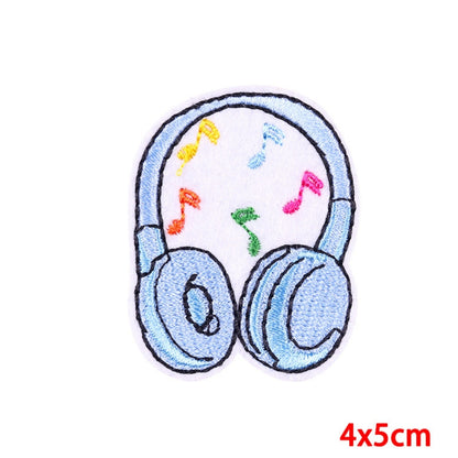 Headphones Embroidered Hook Velcro Patch