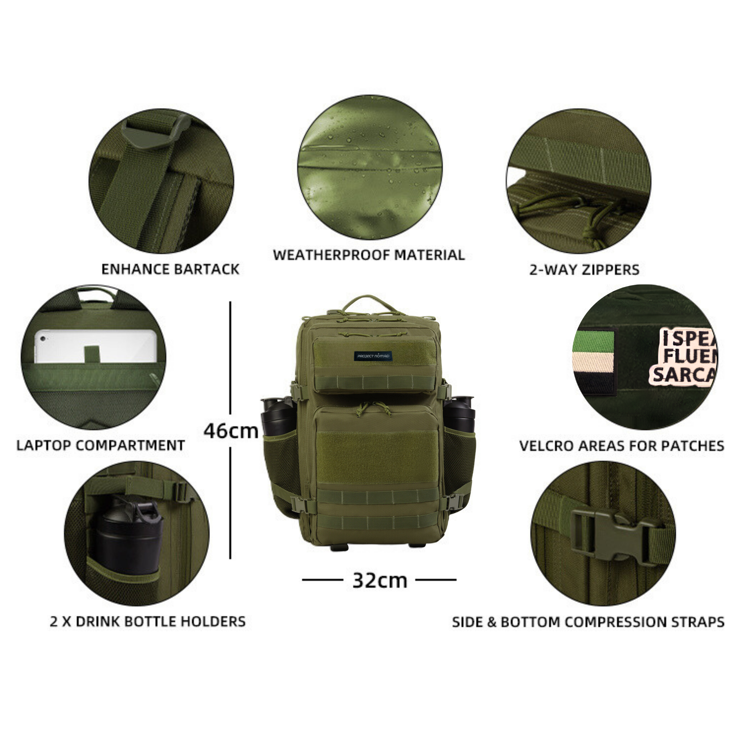 Military Green Tactical Backpack (45L)